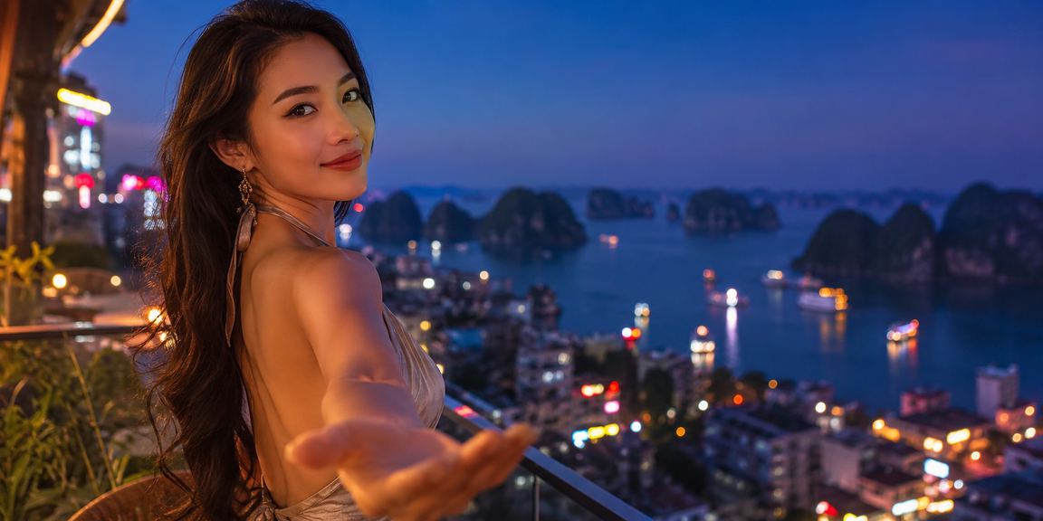 Du khách tại vùng Hạ Long kiểm tra số dư tài khoản và thực hiện giao dịch trực tuyến