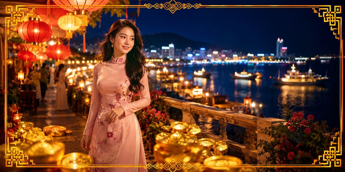 Khu vực chợ đêm Vũng Tàu với người dùng thực hiện giao dịch thanh toán trực tuyến trên điện thoại